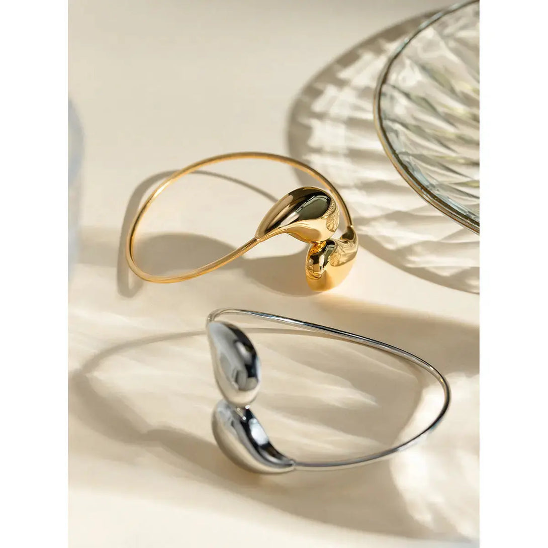 Lovcia 18K Gold Plated Adjustable Stainless Steel Water Drop Cuff Bracelet - Waterproof & Hypoallergenic Bangle for Women-Bracelets-Gold-Gold