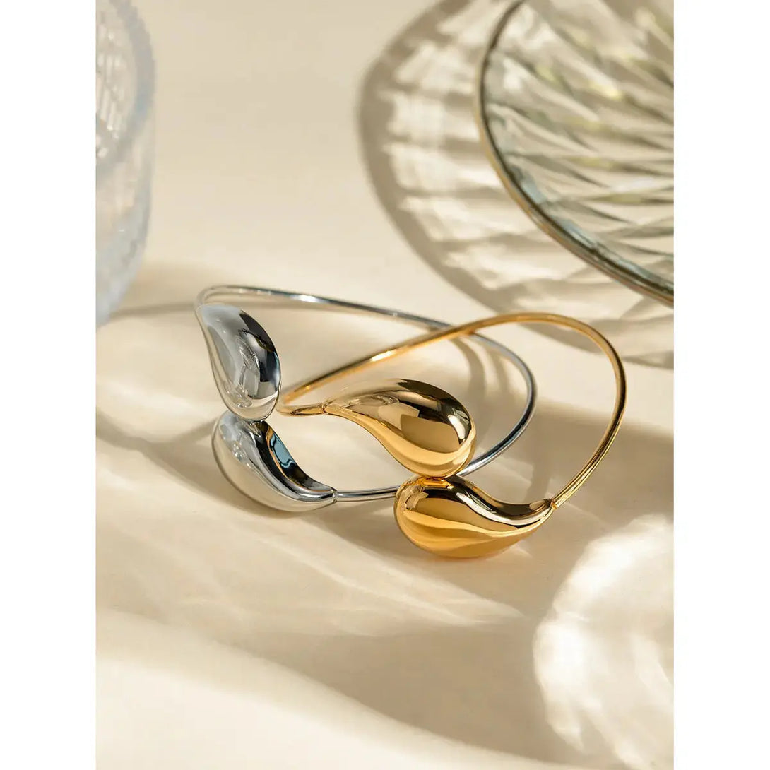 Lovcia 18K Gold Plated Adjustable Stainless Steel Water Drop Cuff Bracelet - Waterproof & Hypoallergenic Bangle for Women-Bracelets-Gold-Gold