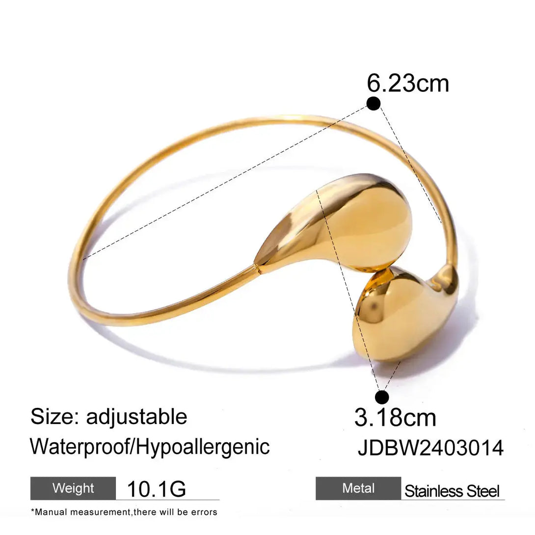 Lovcia 18K Gold Plated Adjustable Stainless Steel Water Drop Cuff Bracelet - Waterproof & Hypoallergenic Bangle for Women-Bracelets-Gold-Gold