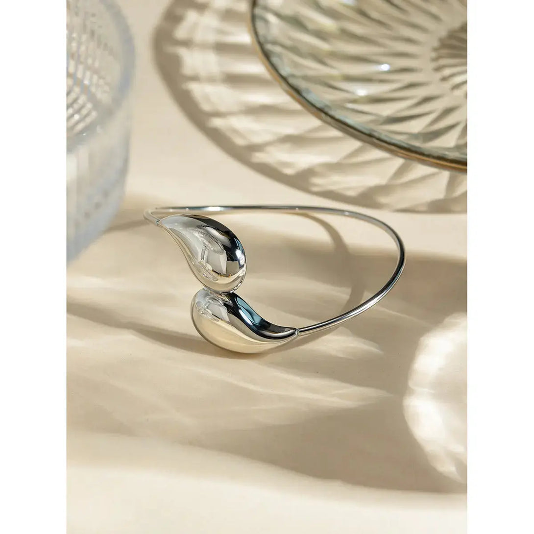 Lovcia 18K Gold Plated Adjustable Stainless Steel Water Drop Cuff Bracelet - Waterproof & Hypoallergenic Bangle for Women-Bracelets-Silver-Silver