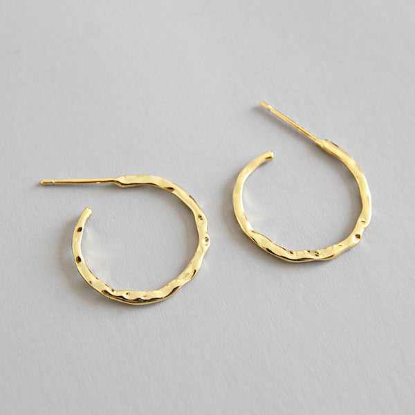 Lovcia 18K Gold-Plated Asymmetric Sterling Silver Hoop Earrings for Women-Earrings-Yellow Gold-Yellow Gold