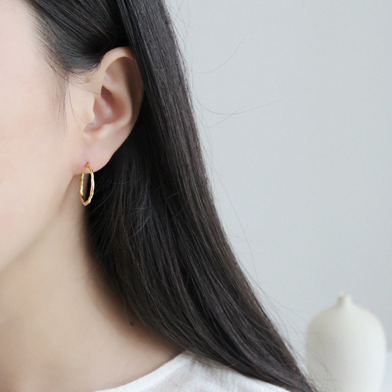 Lovcia 18K Gold-Plated Asymmetric Sterling Silver Hoop Earrings for Women-Earrings-Yellow Gold-Yellow Gold