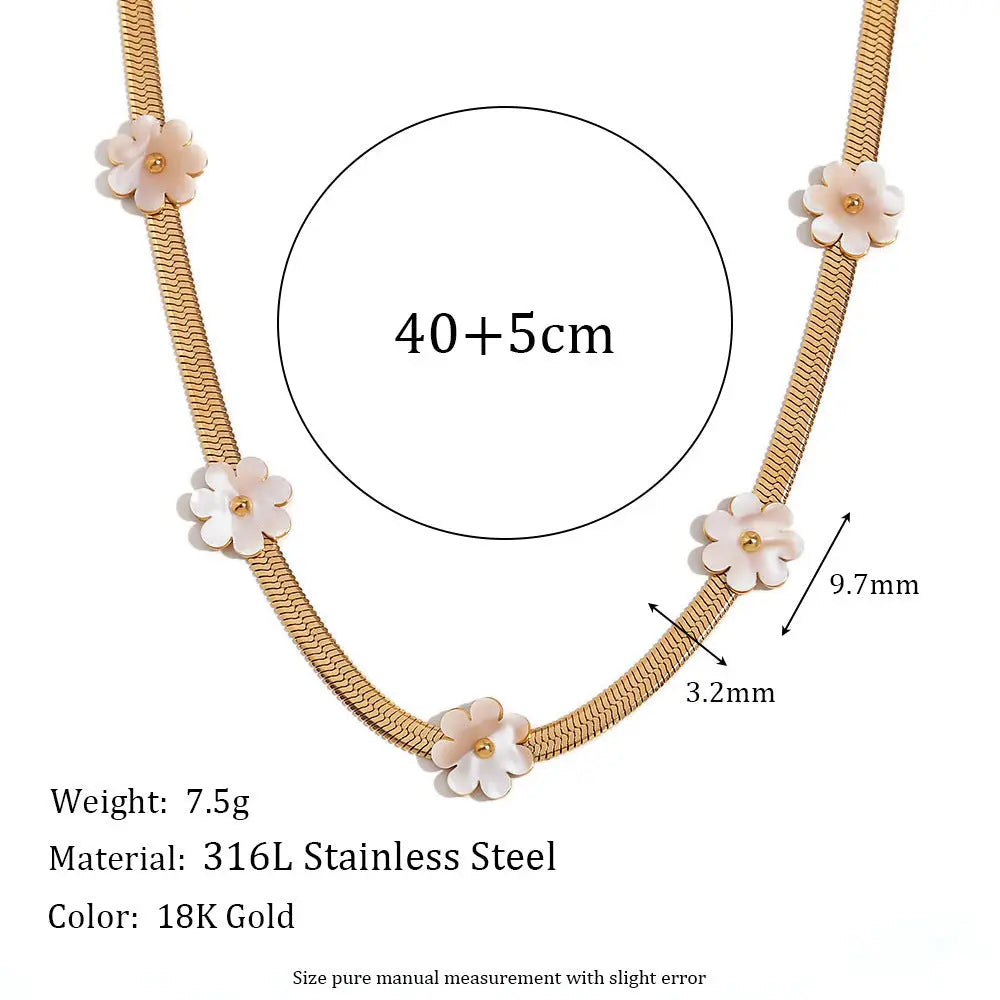 Lovcia 18K Gold Plated Blade Chain Shell Flower Necklace for Women-Necklaces-Shell Flower Necklace Gold-Shell Flower Necklace Gold