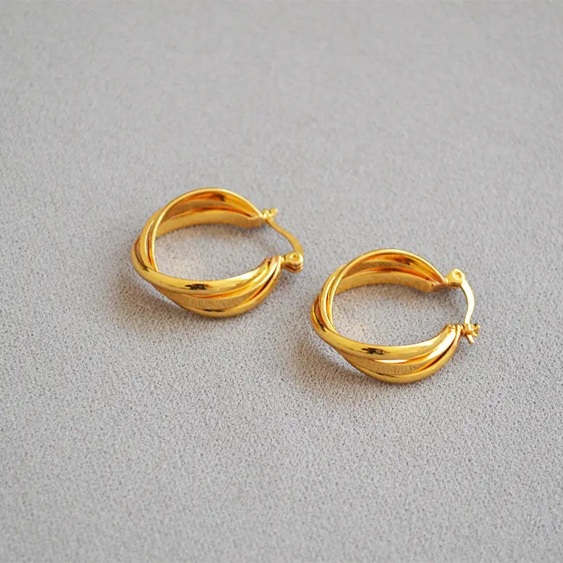 Lovcia 18K Gold Plated Brass Hoop Earrings with Medical Steel Needle-Earrings-Ear Hook Style-Ear Hook Style