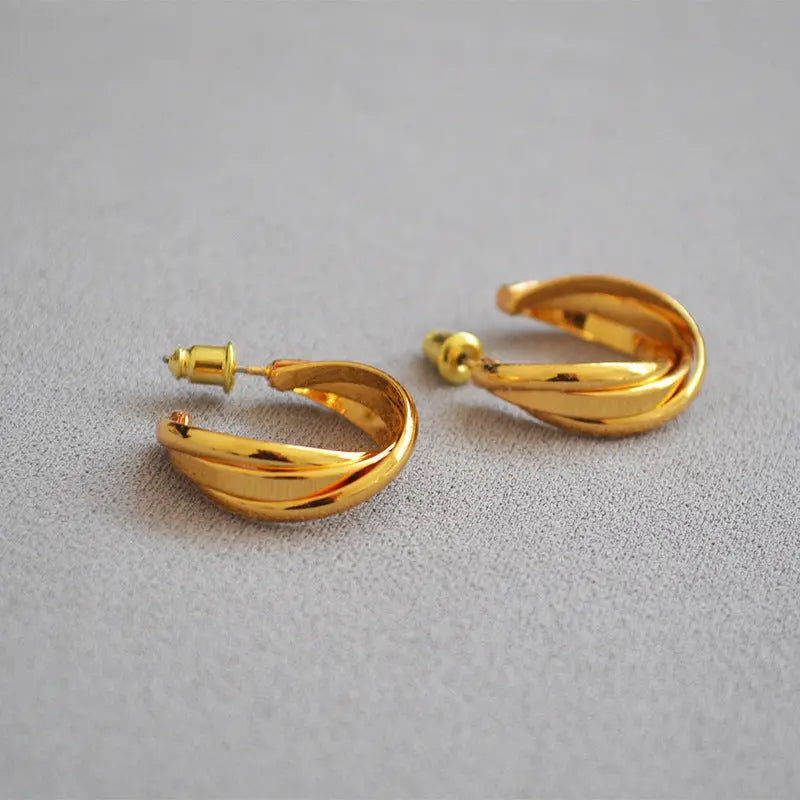 Lovcia 18K Gold Plated Brass Hoop Earrings with Medical Steel Needle-Earrings-Ear Studs-Ear Studs