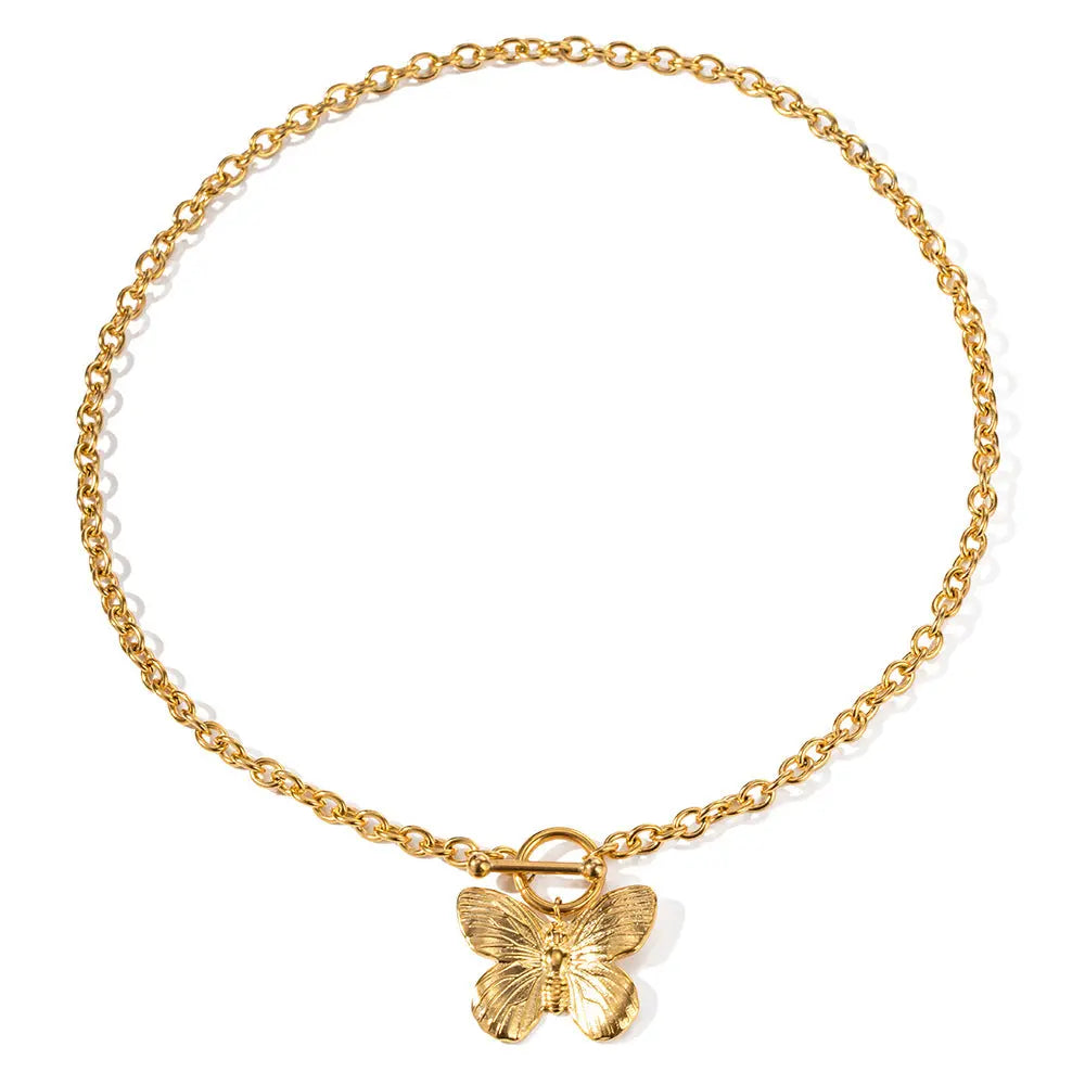 Lovcia 18K Gold Plated Butterfly Pendant Necklace for Women - Elegant and Stylish Jewellery Gift for Her, Perfect for Everyday Wear and Special Occasions-Necklaces-Gold_JDNW2305051-Gold_JDNW2305051