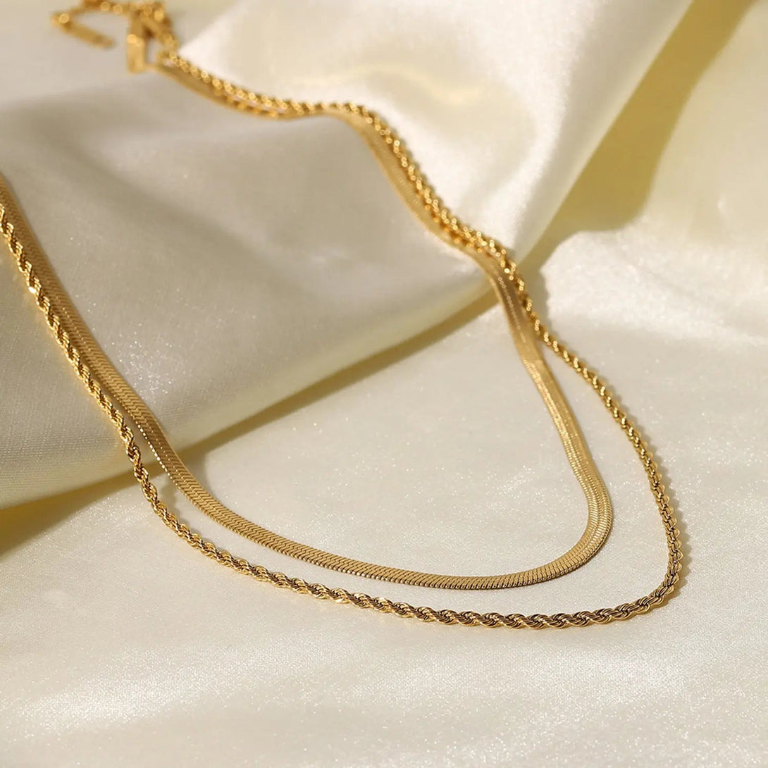 Lovcia 18K Gold-Plated Double-Layered Necklace-Necklaces-Gold-One Size-Gold
