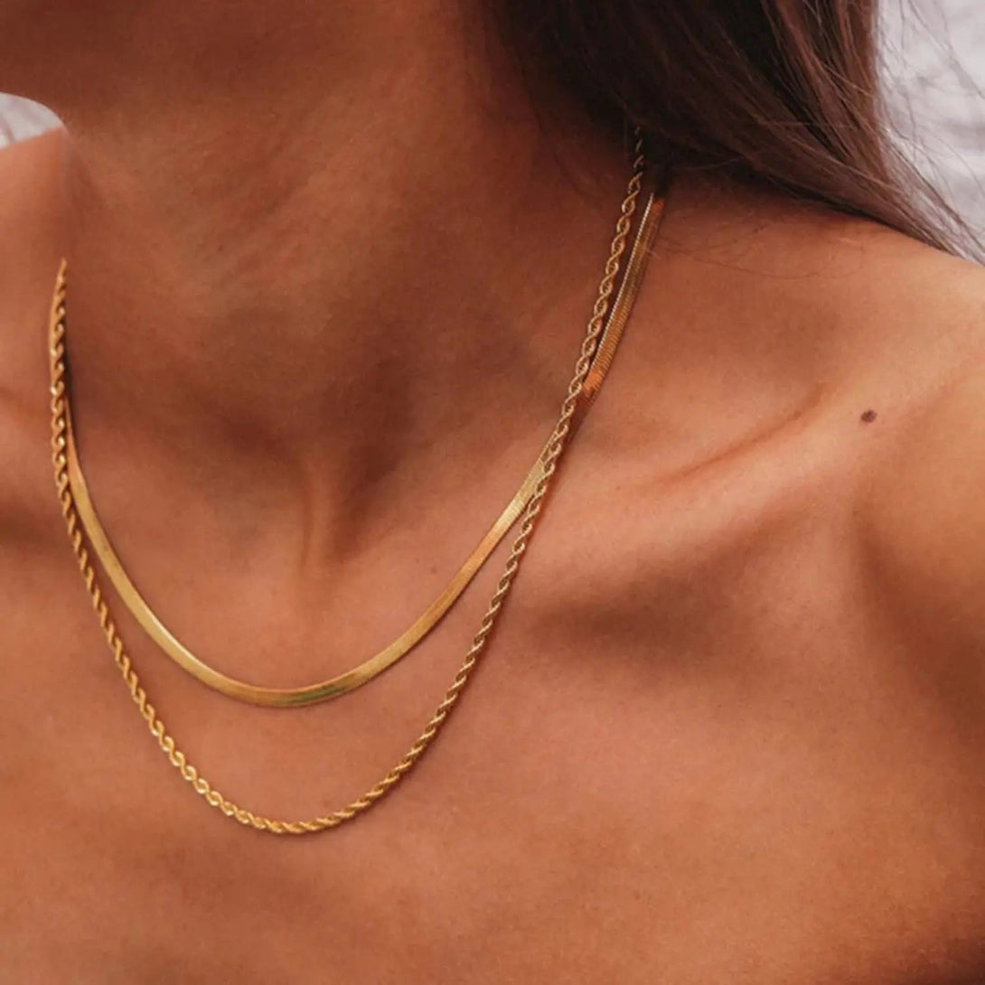 Lovcia 18K Gold-Plated Double-Layered Necklace-Necklaces-Gold-One Size-Gold
