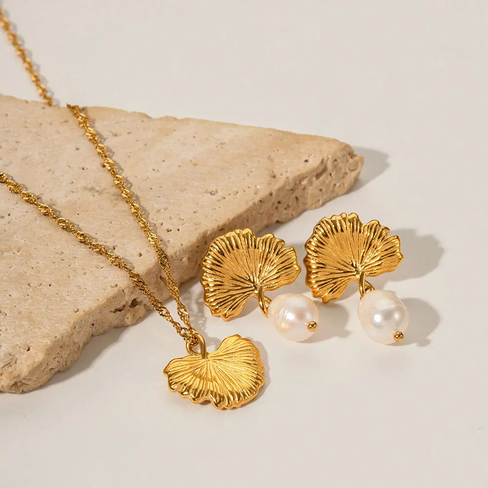 Lovcia 18K Gold Plated Freshwater Pearl Pendant Earrings and Necklace Set for Women-Earrings-Earrings-Earrings