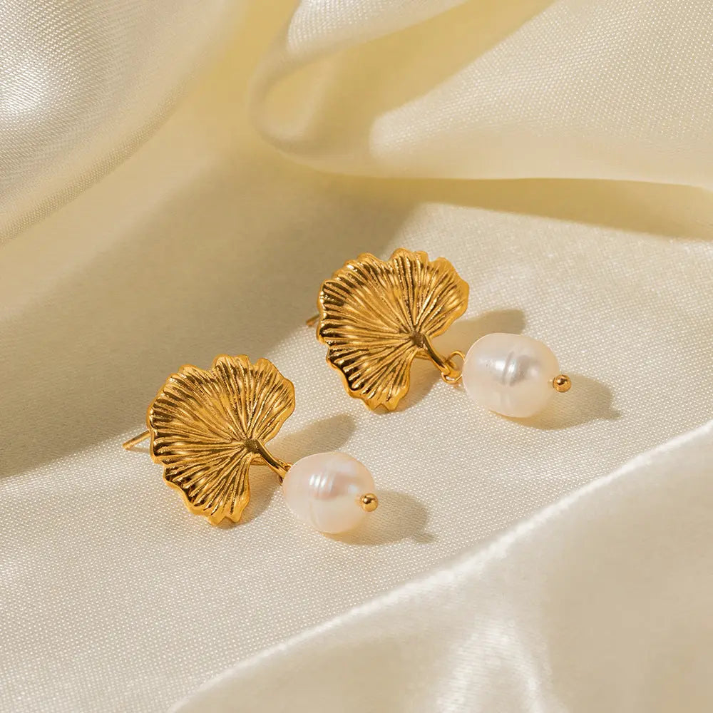 Lovcia 18K Gold Plated Freshwater Pearl Pendant Earrings and Necklace Set for Women-Earrings-Earrings-Earrings