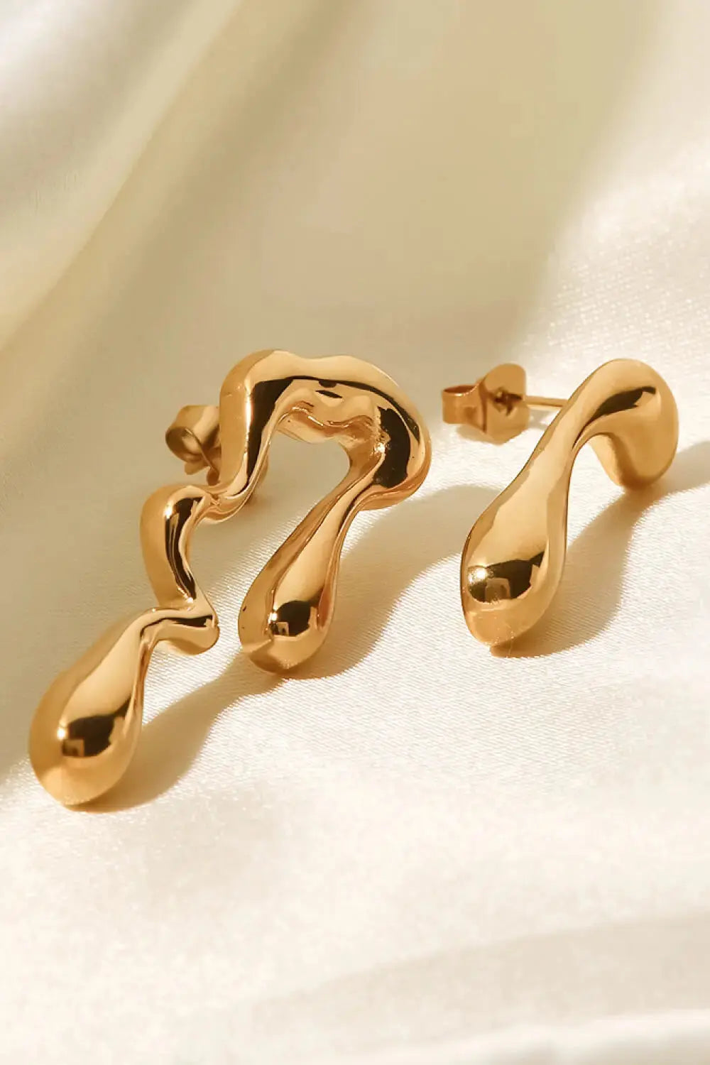 Lovcia 18K Gold Plated Geometric Mismatched Earrings-Earrings-Gold-One Size-Gold