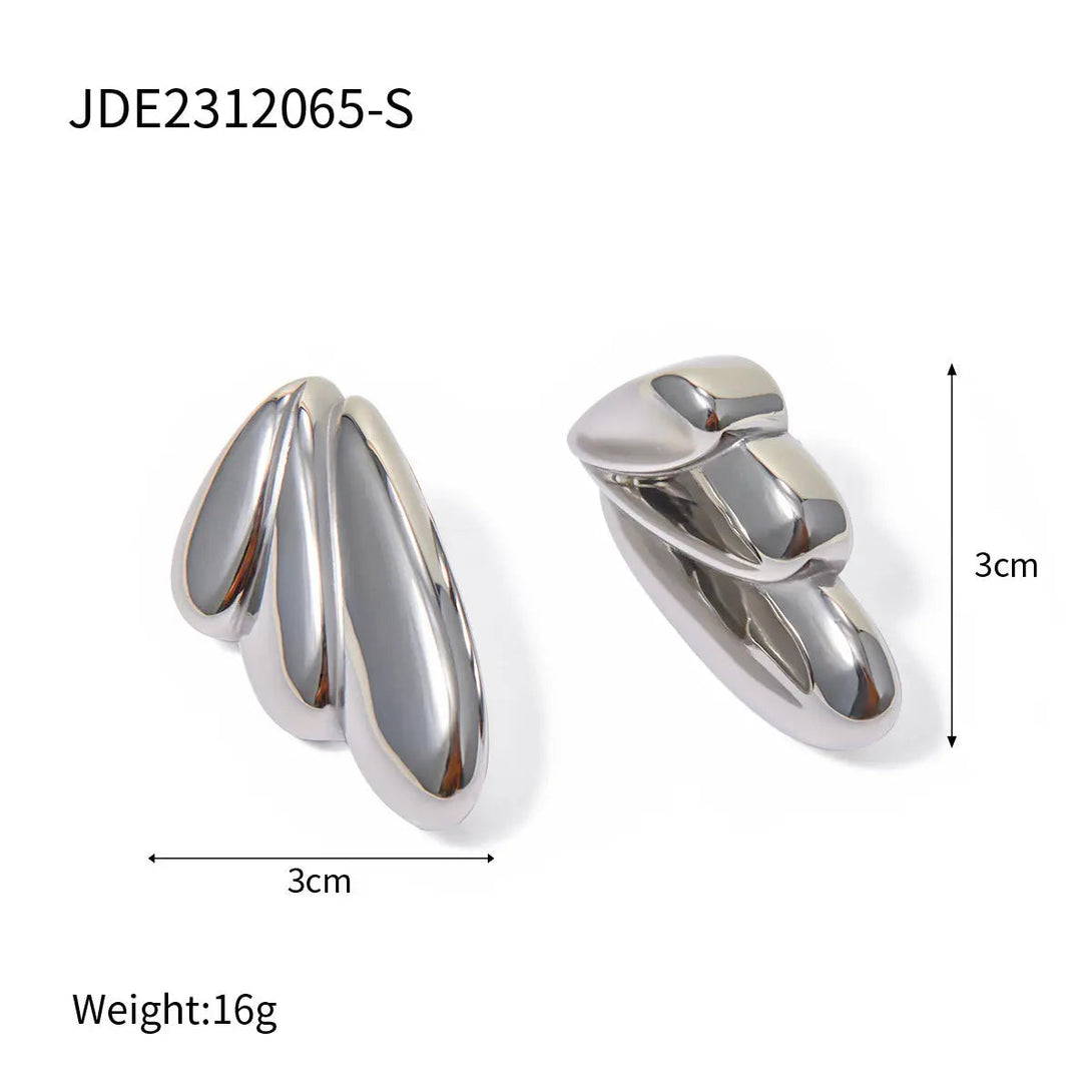 Lovcia 18k Gold Plated Geometric Wing Stainless Steel Earrings for Women-Earrings-JDE2312065 S-JDE2312065 S
