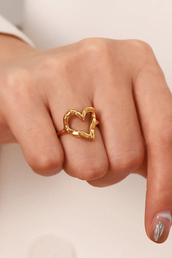 Lovcia 18K Gold Plated Heart-Shaped Ring-Rings-Gold-6-Gold