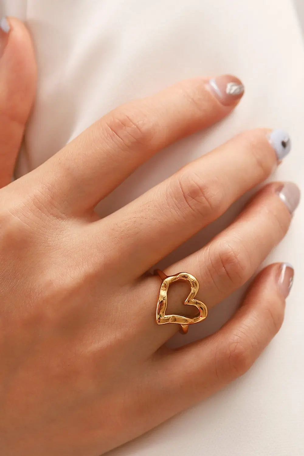 Lovcia 18K Gold Plated Heart-Shaped Ring-Rings-Gold-6-Gold