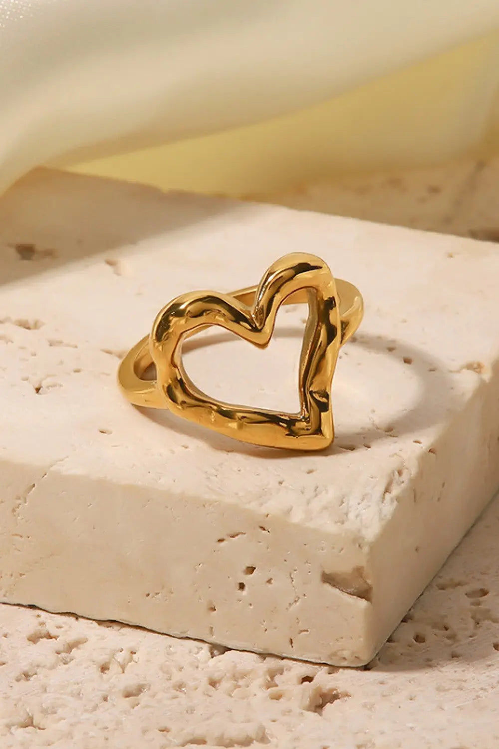 Lovcia 18K Gold Plated Heart-Shaped Ring-Rings-Gold-6-Gold