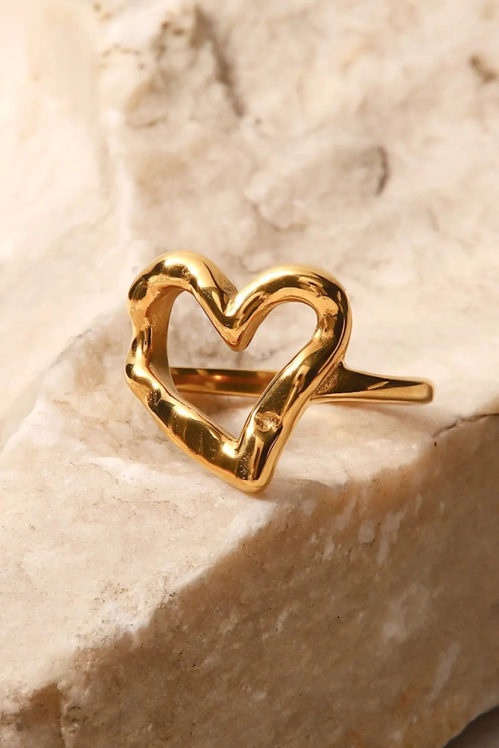 Lovcia 18K Gold Plated Heart-Shaped Ring-Rings-Gold-6-Gold