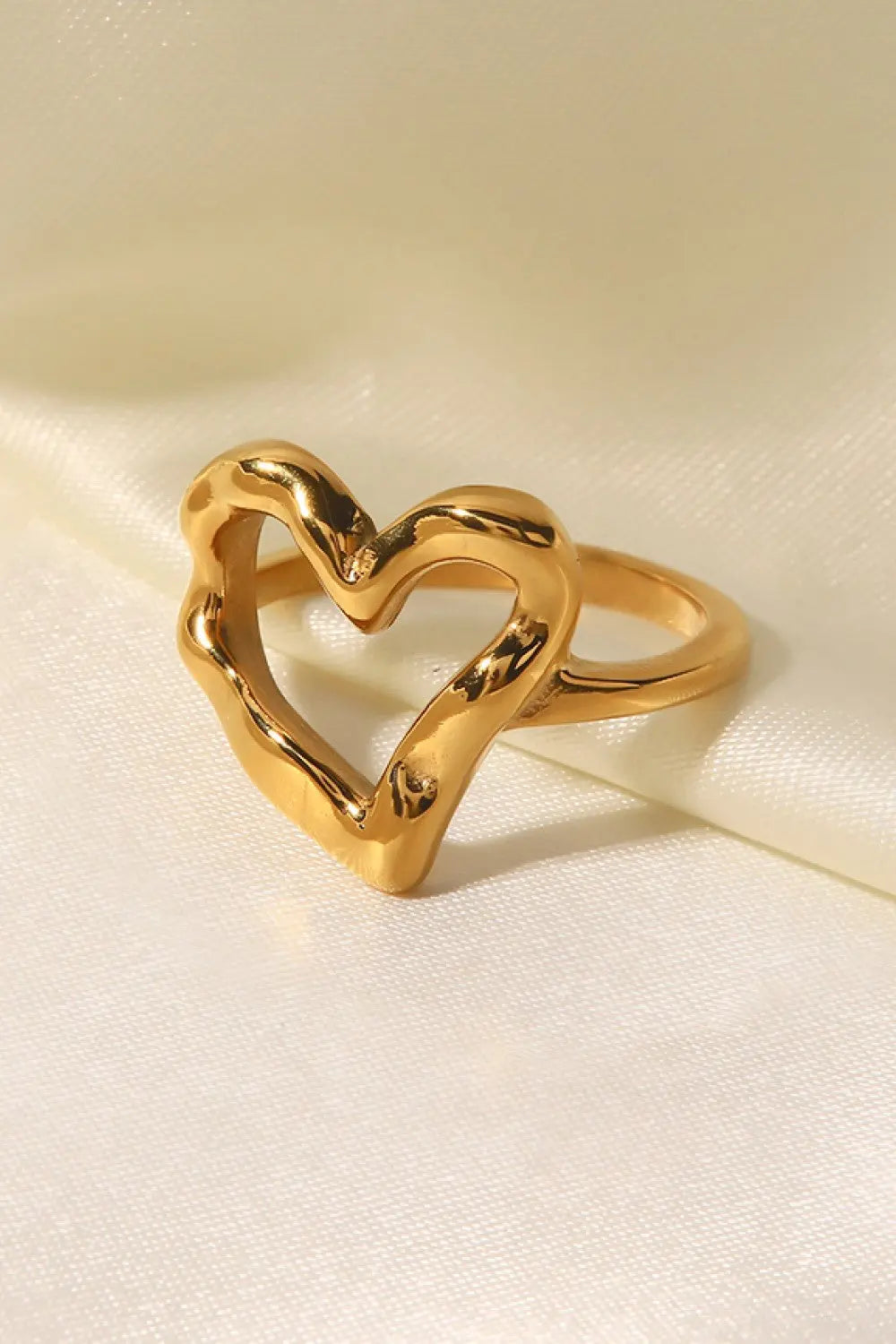Lovcia 18K Gold Plated Heart-Shaped Ring-Rings-Gold-6-Gold