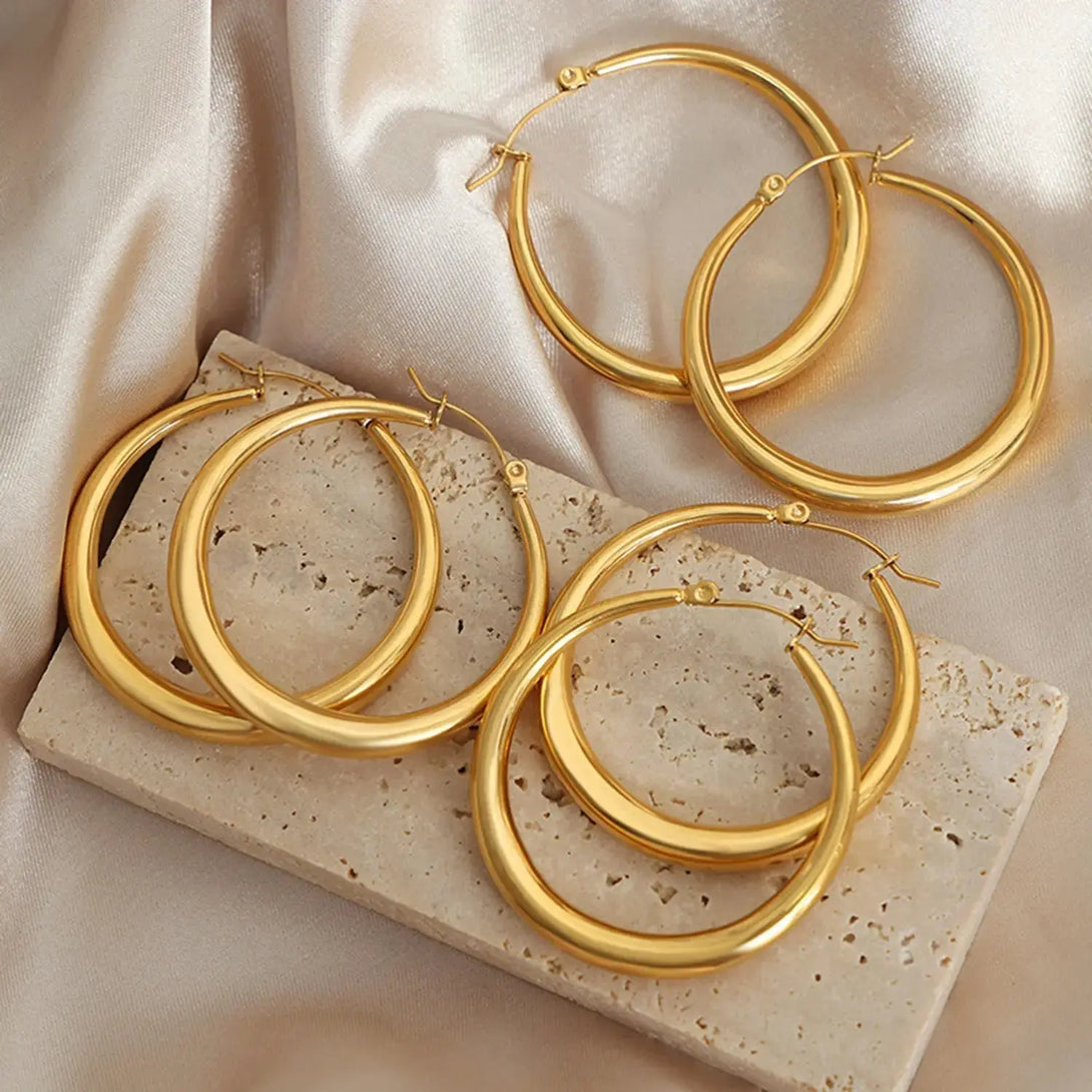 Lovcia 18K Gold-Plated Hoop Earrings-Earrings-Gold-One Size-Gold