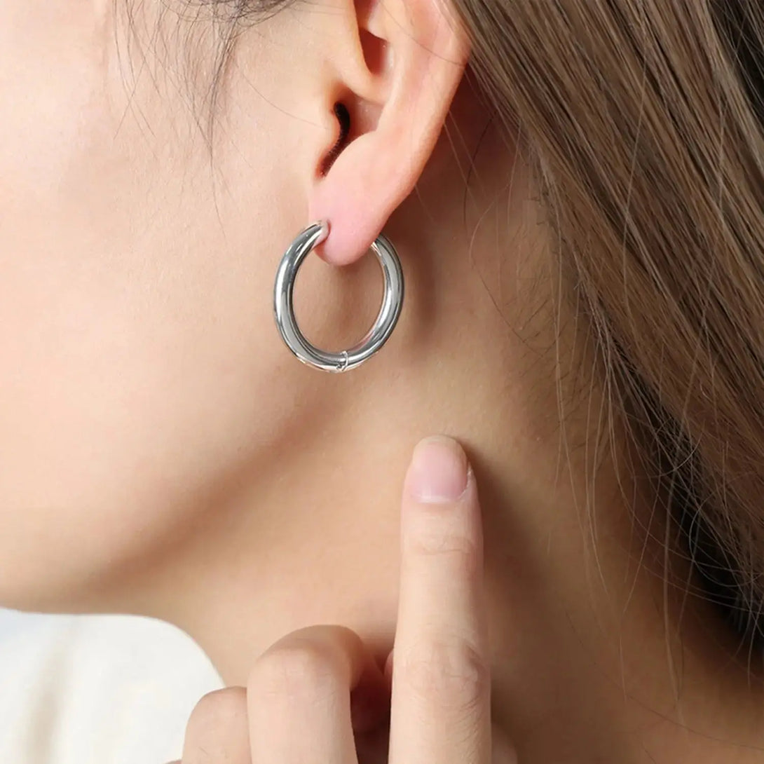 Lovcia 18K Gold-Plated Huggie Earrings-Earrings-Silver-One Size-Silver
