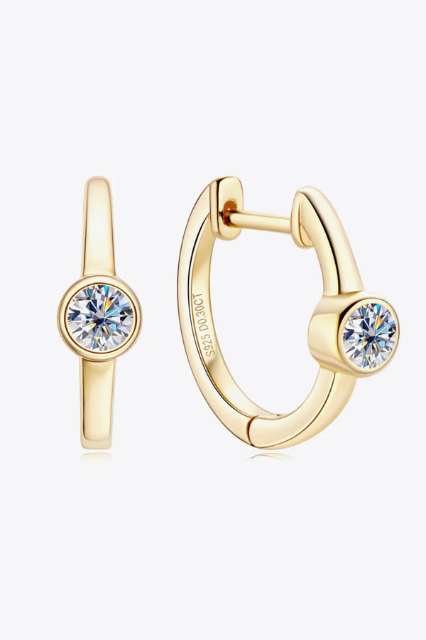 Lovcia 18k Gold-Plated Inlaid Moissanite Huggie Earrings-Earrings-Gold-One Size-Gold