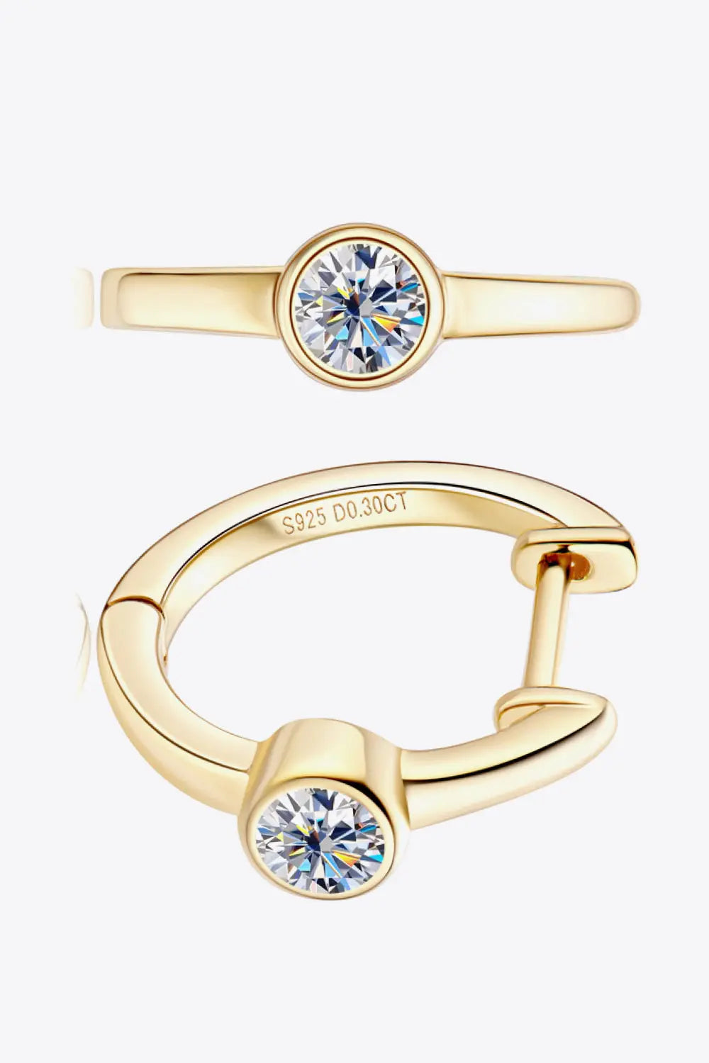 Lovcia 18k Gold-Plated Inlaid Moissanite Huggie Earrings-Earrings-Silver-One Size-Silver