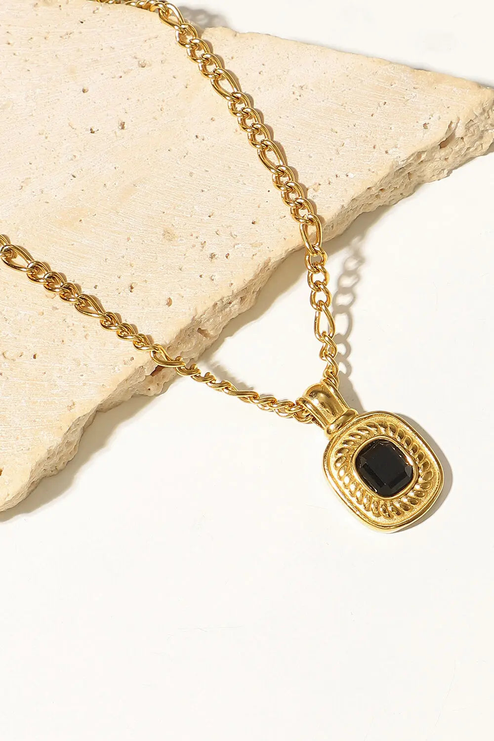 Lovcia 18K Gold Plated Inlaid Rhinestone Pendant Necklace-Necklaces-Black-One Size-Black