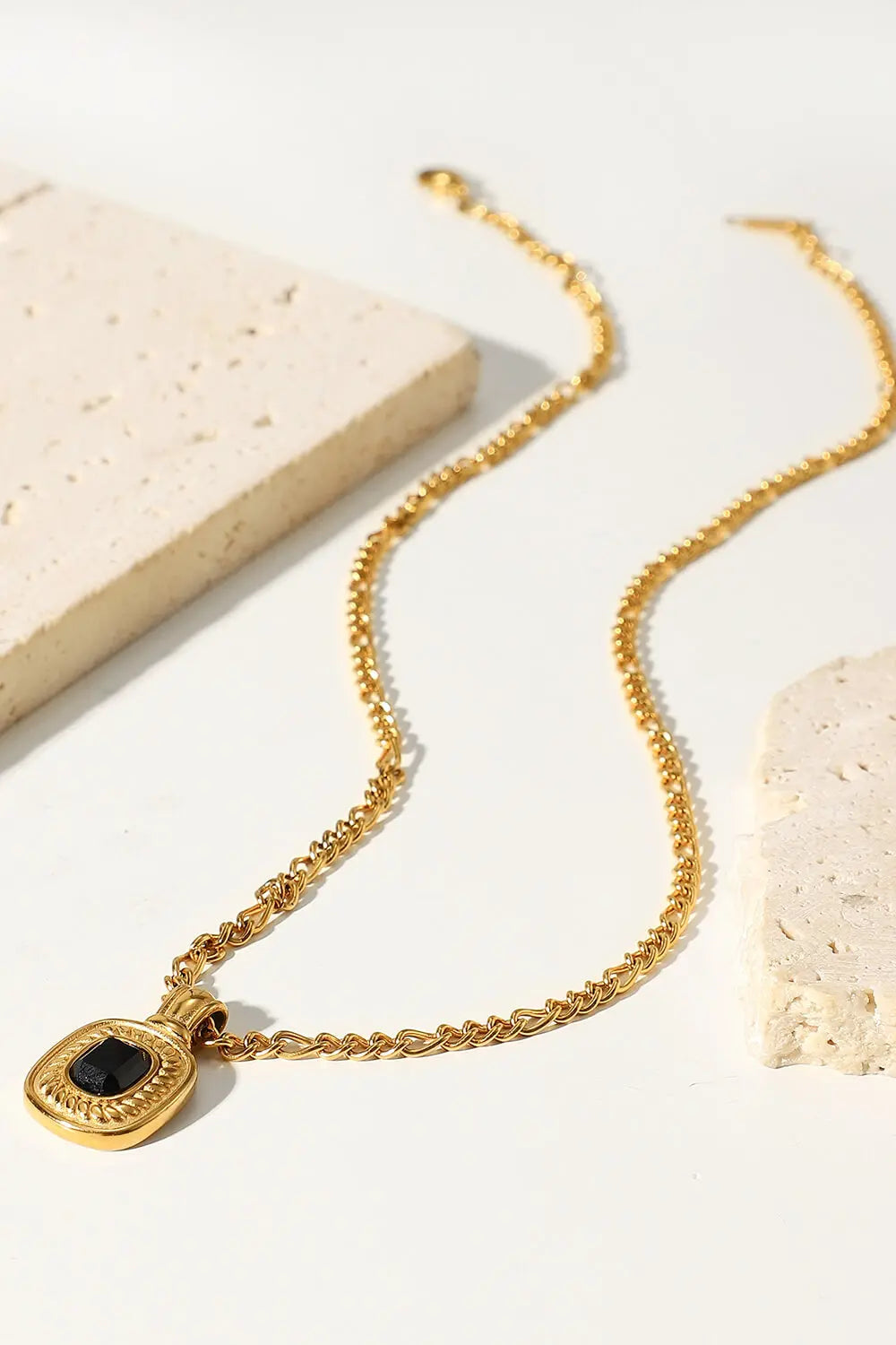 Lovcia 18K Gold Plated Inlaid Rhinestone Pendant Necklace-Necklaces-Black-One Size-Black