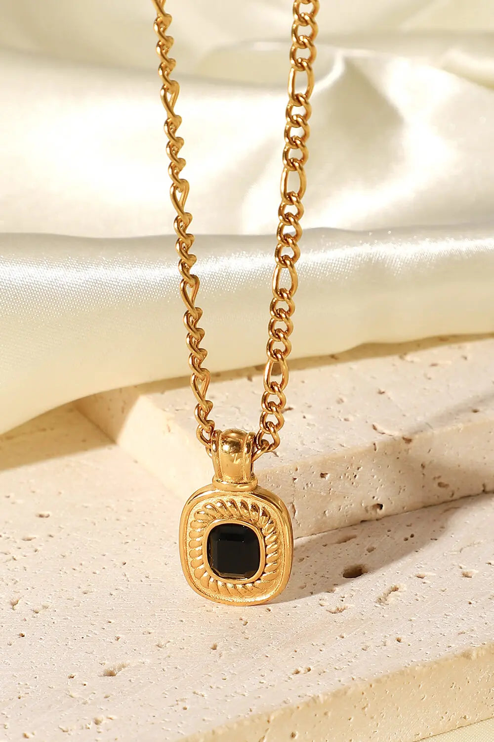 Lovcia 18K Gold Plated Inlaid Rhinestone Pendant Necklace-Necklaces-Black-One Size-Black
