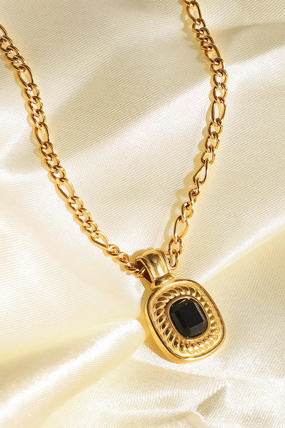 Lovcia 18K Gold Plated Inlaid Rhinestone Pendant Necklace-Necklaces-Black-One Size-Black
