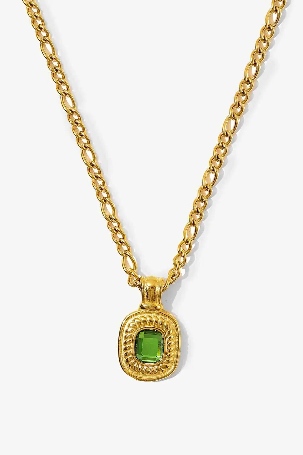 Lovcia 18K Gold Plated Inlaid Rhinestone Pendant Necklace-Necklaces-Green-One Size-Green