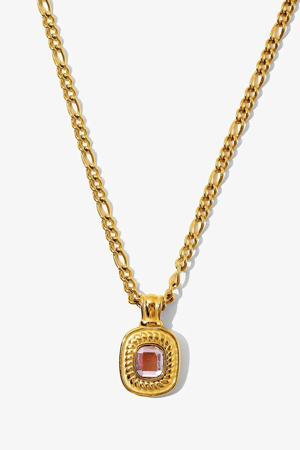 Lovcia 18K Gold Plated Inlaid Rhinestone Pendant Necklace-Necklaces-Pink-One Size-Pink