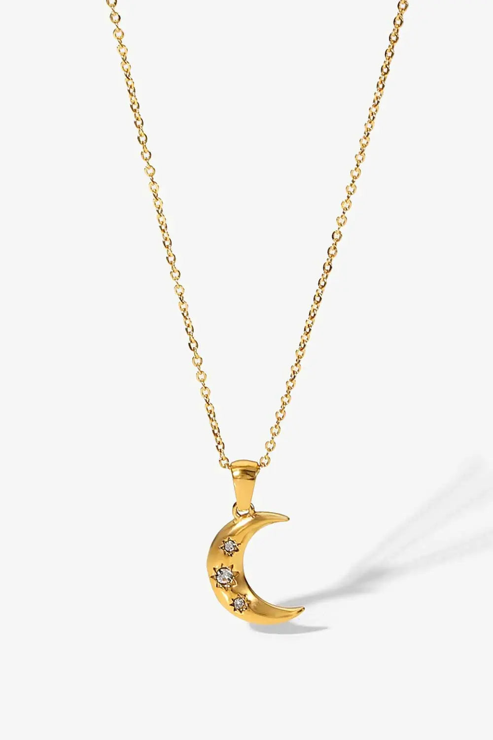 Lovcia 18K Gold Plated Inlaid Zircon Moon Pendant Necklace-Necklaces-Gold-One Size-Gold