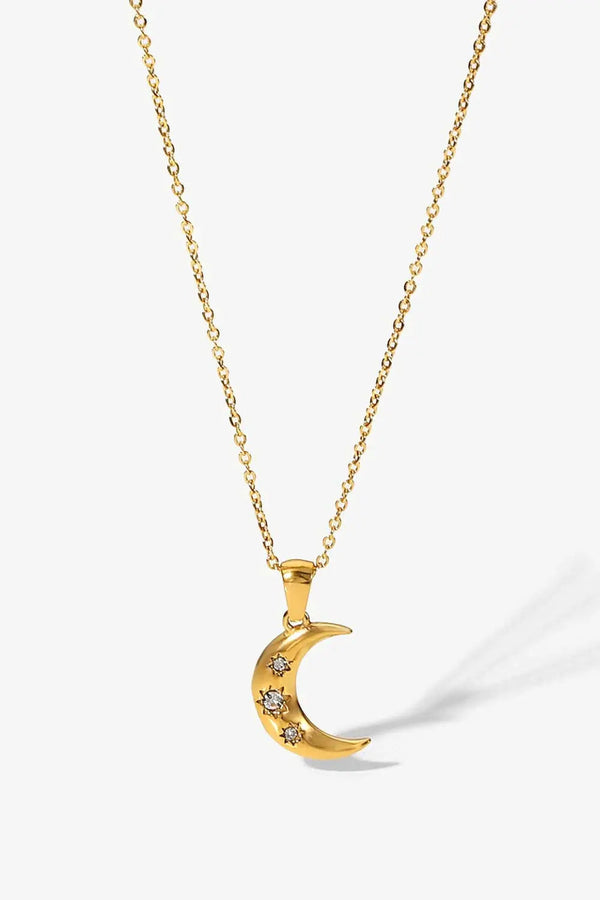 Lovcia 18K Gold Plated Inlaid Zircon Moon Pendant Necklace-Necklaces-Gold-One Size-Gold