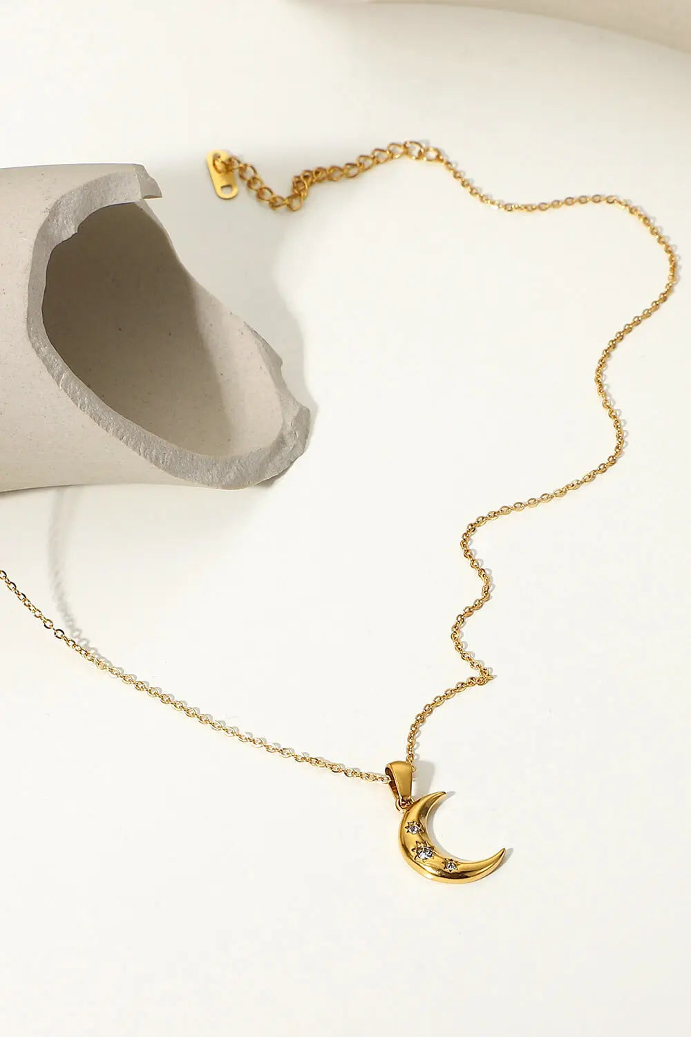 Lovcia 18K Gold Plated Inlaid Zircon Moon Pendant Necklace-Necklaces-Gold-One Size-Gold