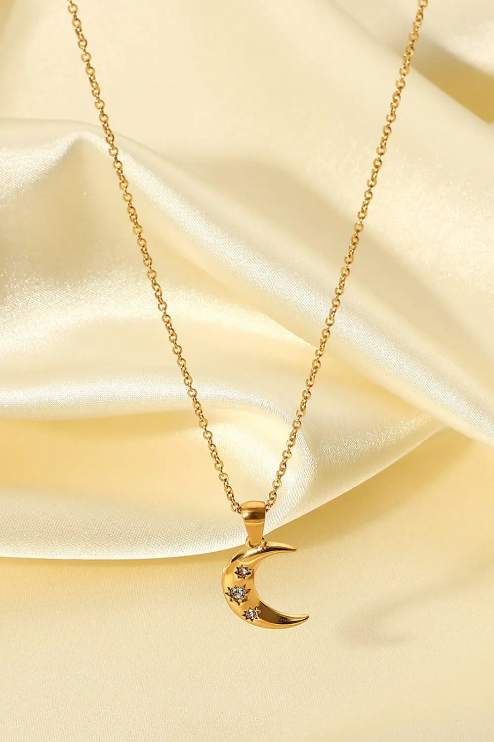 Lovcia 18K Gold Plated Inlaid Zircon Moon Pendant Necklace-Necklaces-Gold-One Size-Gold
