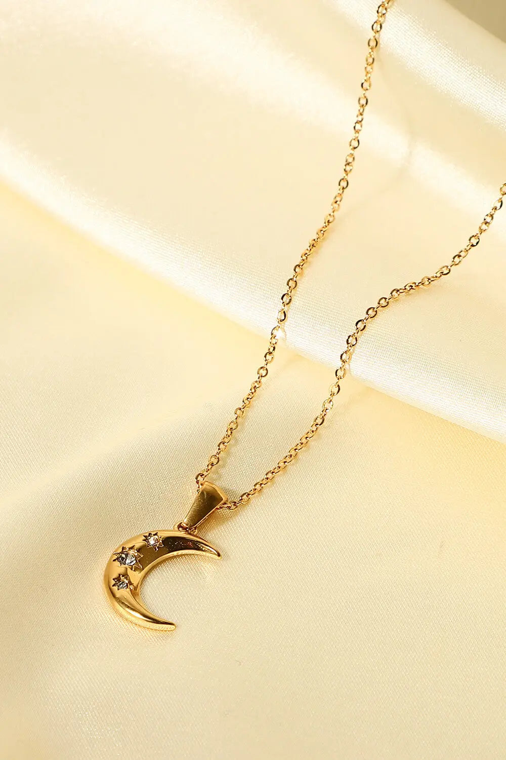 Lovcia 18K Gold Plated Inlaid Zircon Moon Pendant Necklace-Necklaces-Gold-One Size-Gold