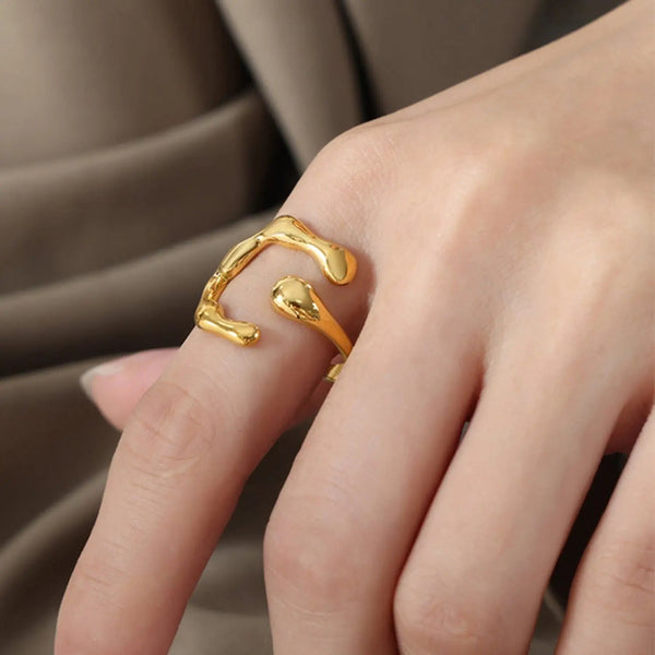 Lovcia 18K Gold-Plated Irregular Open Ring-Rings-Gold-7-Gold
