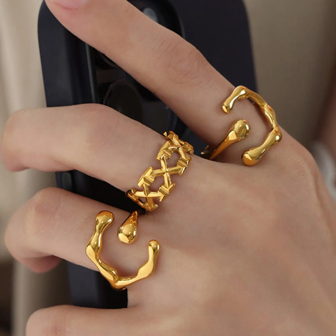 Lovcia 18K Gold-Plated Irregular Open Ring-Rings-Gold-7-Gold