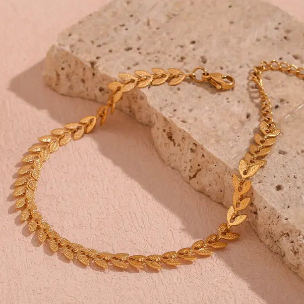 Lovcia 18K Gold Plated Leaf Fishtail Chain Stainless Steel Necklace for Women-Necklaces-Necklace-Necklace