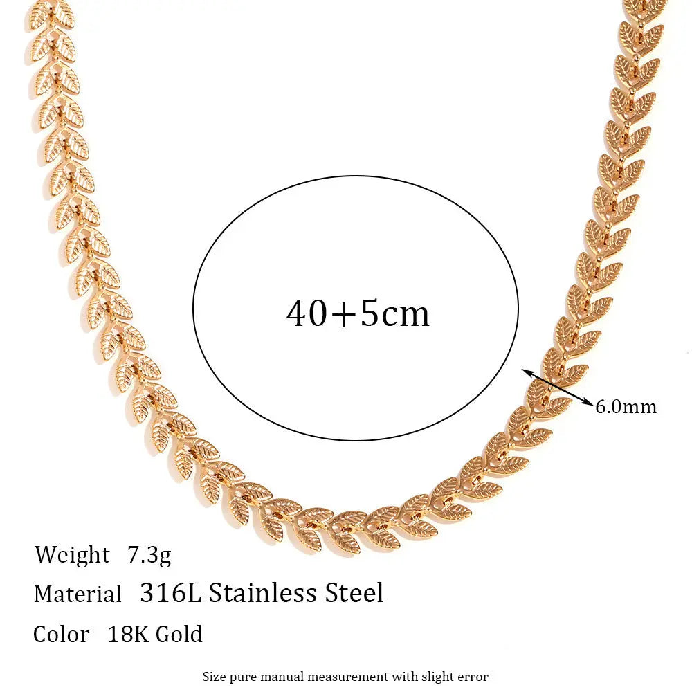 Lovcia 18K Gold Plated Leaf Fishtail Chain Stainless Steel Necklace for Women-Necklaces-Necklace-Necklace
