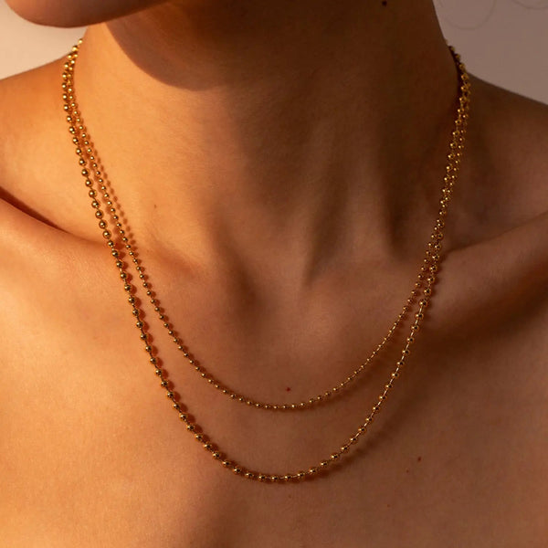 Lovcia 18K Gold-Plated Lobster Closure Bead Necklace-Necklaces-Gold-One Size-Gold