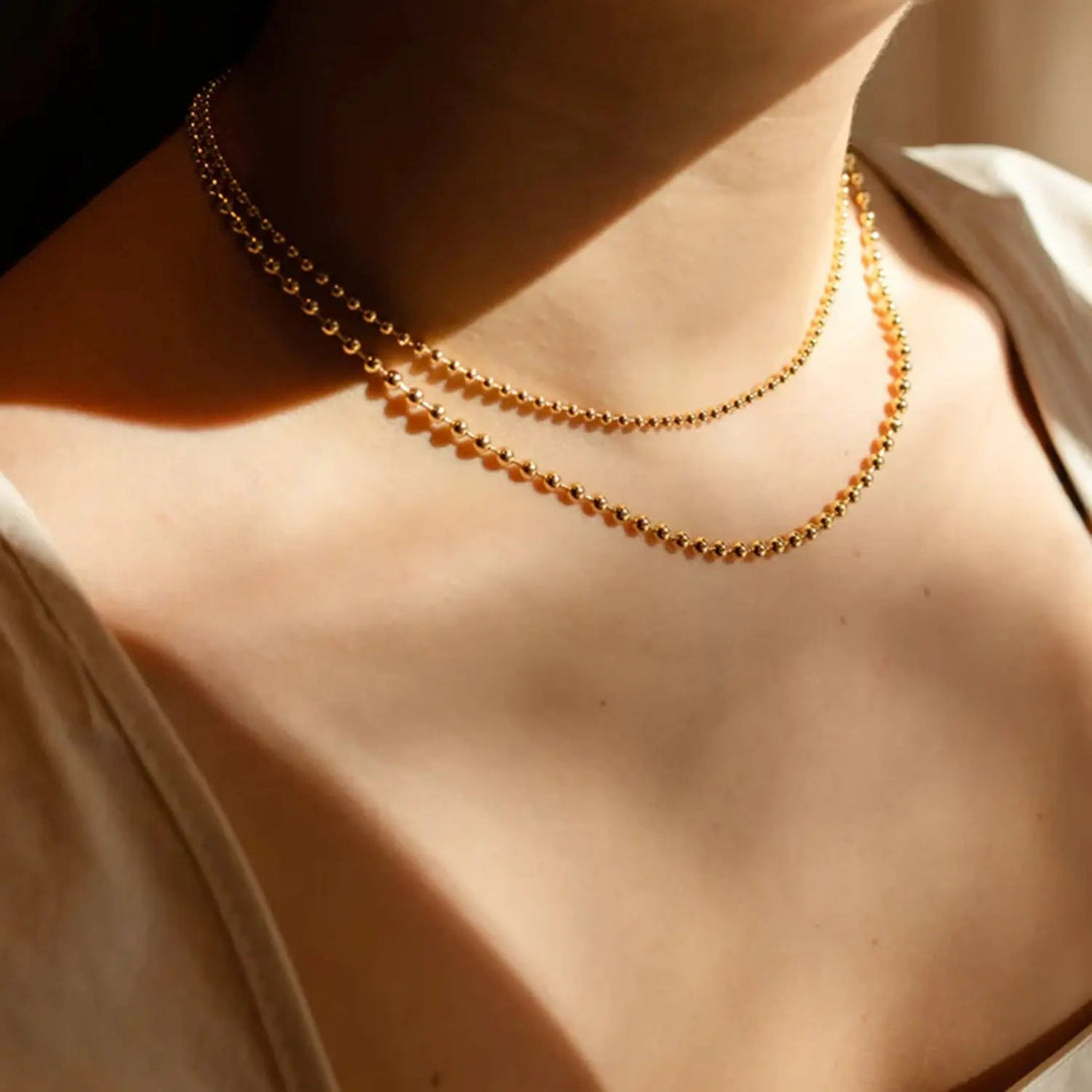 Lovcia 18K Gold-Plated Lobster Closure Bead Necklace-Necklaces-Gold-One Size-Gold