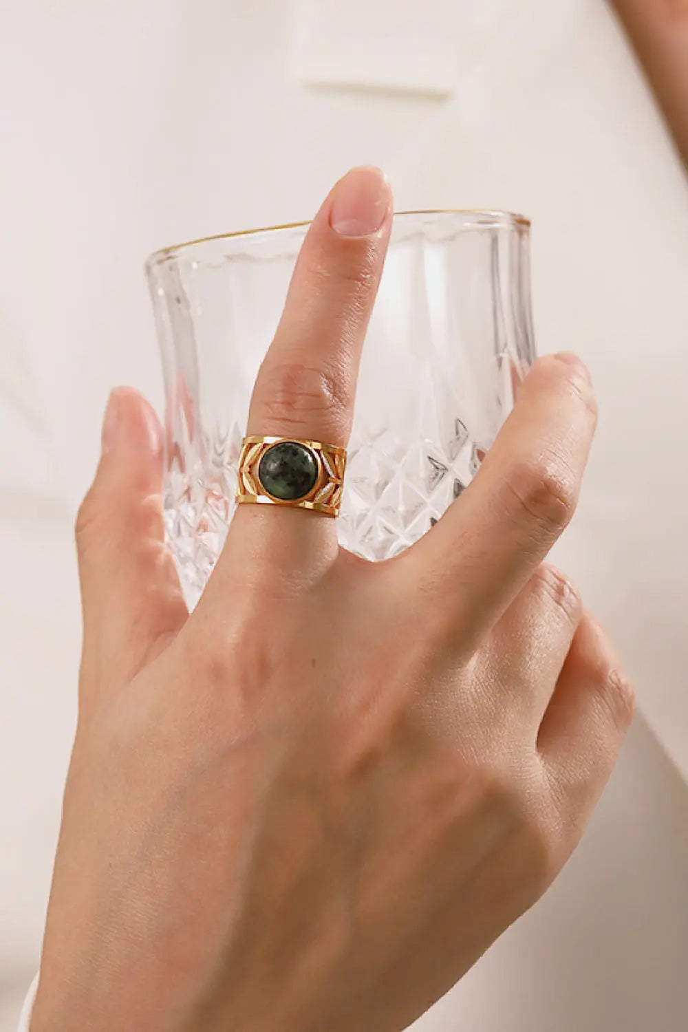 Lovcia 18k Gold Plated Malachite Leaf Ring-Rings-Tophus-One Size-Tophus