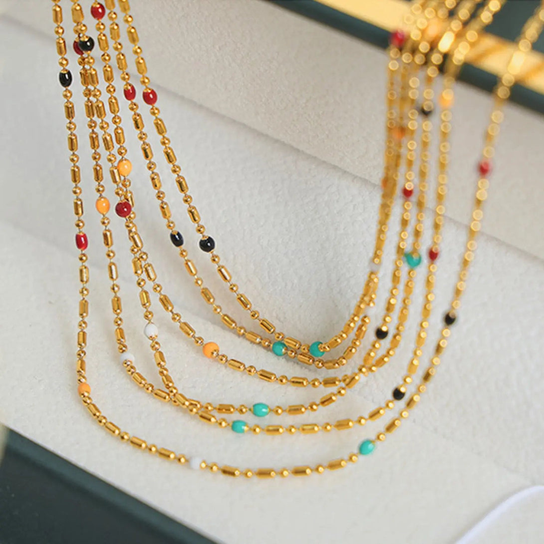 Lovcia 18K Gold-Plated Oil Drip Bead Necklace-Necklaces-Gold-One Size-Gold