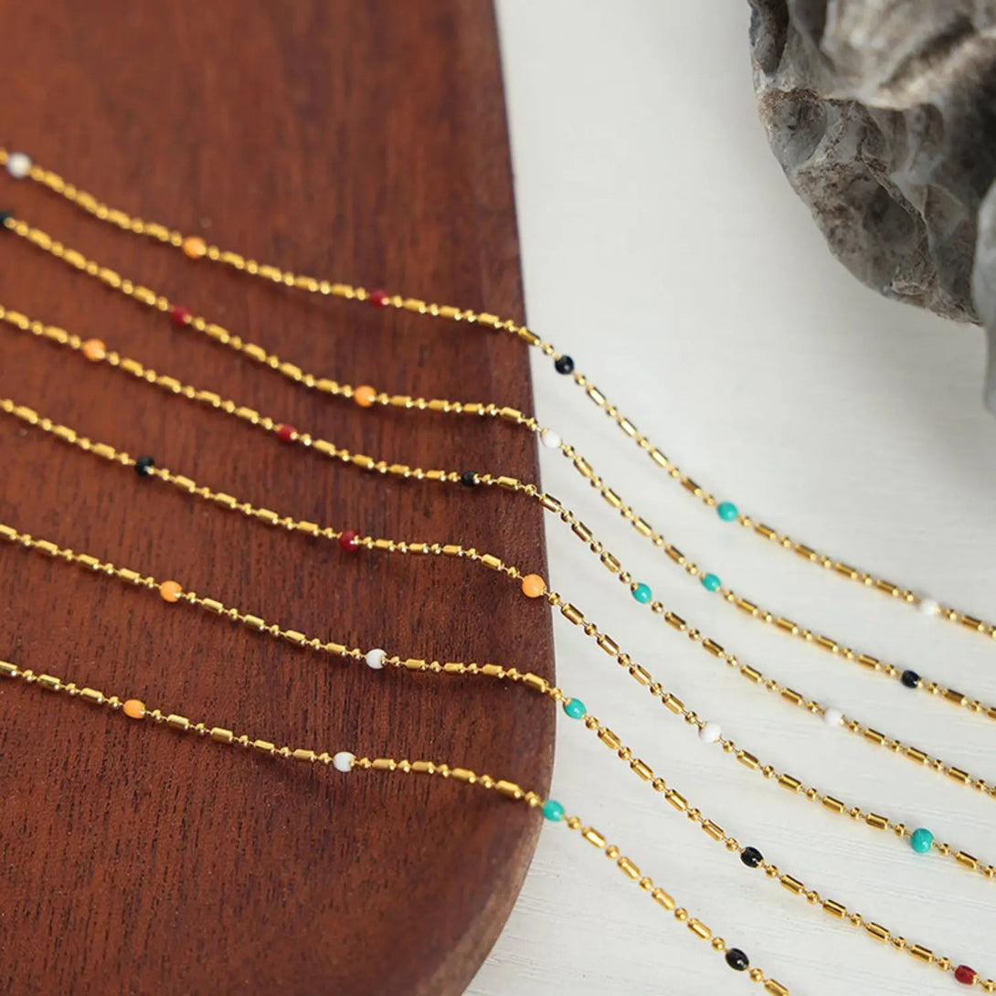 Lovcia 18K Gold-Plated Oil Drip Bead Necklace-Necklaces-Gold-One Size-Gold