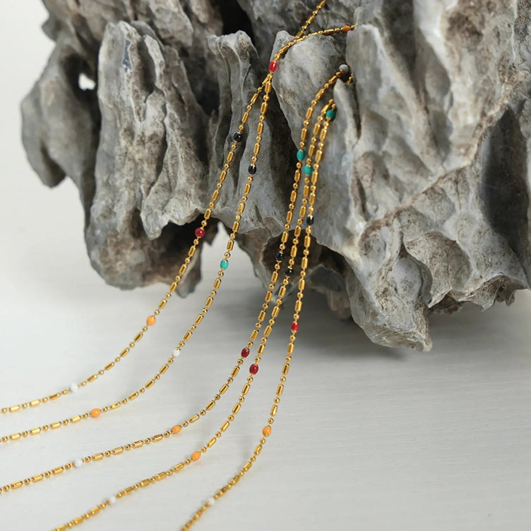 Lovcia 18K Gold-Plated Oil Drip Bead Necklace-Necklaces-Gold-One Size-Gold