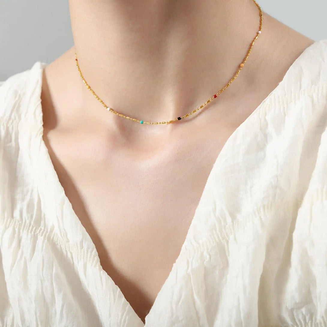 Lovcia 18K Gold-Plated Oil Drip Bead Necklace-Necklaces-Gold-One Size-Gold