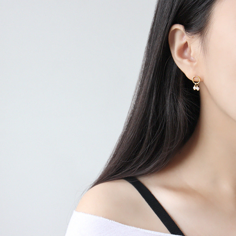LOVCIA Natural Pearl and Green CZ Asymmetrical Stud Earrings in 18K Gold-Plated 925 Sterling Silver