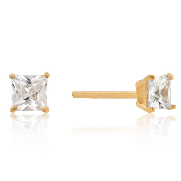 Lovcia 18k Gold-Plated Princess Cut CZ Stud Earrings - 4mm-Earrings-