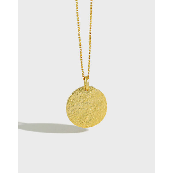 Lovcia 18K Gold Plated Round Tag Pendant Necklace 15mm-Necklaces-Yellow Gold-